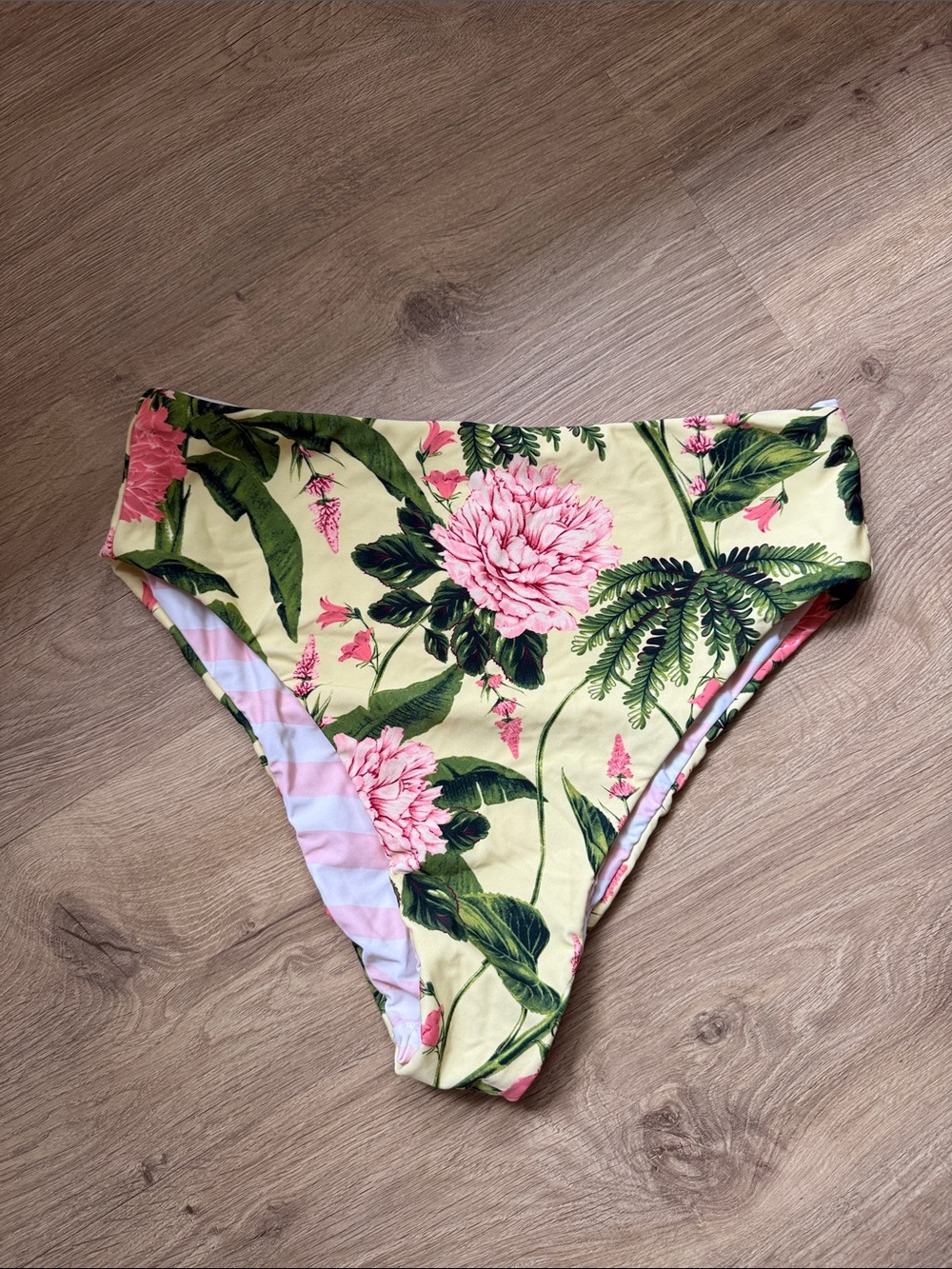 Agua Bendita Yellow Floral Bikini Bottoms with Pink and Green Print